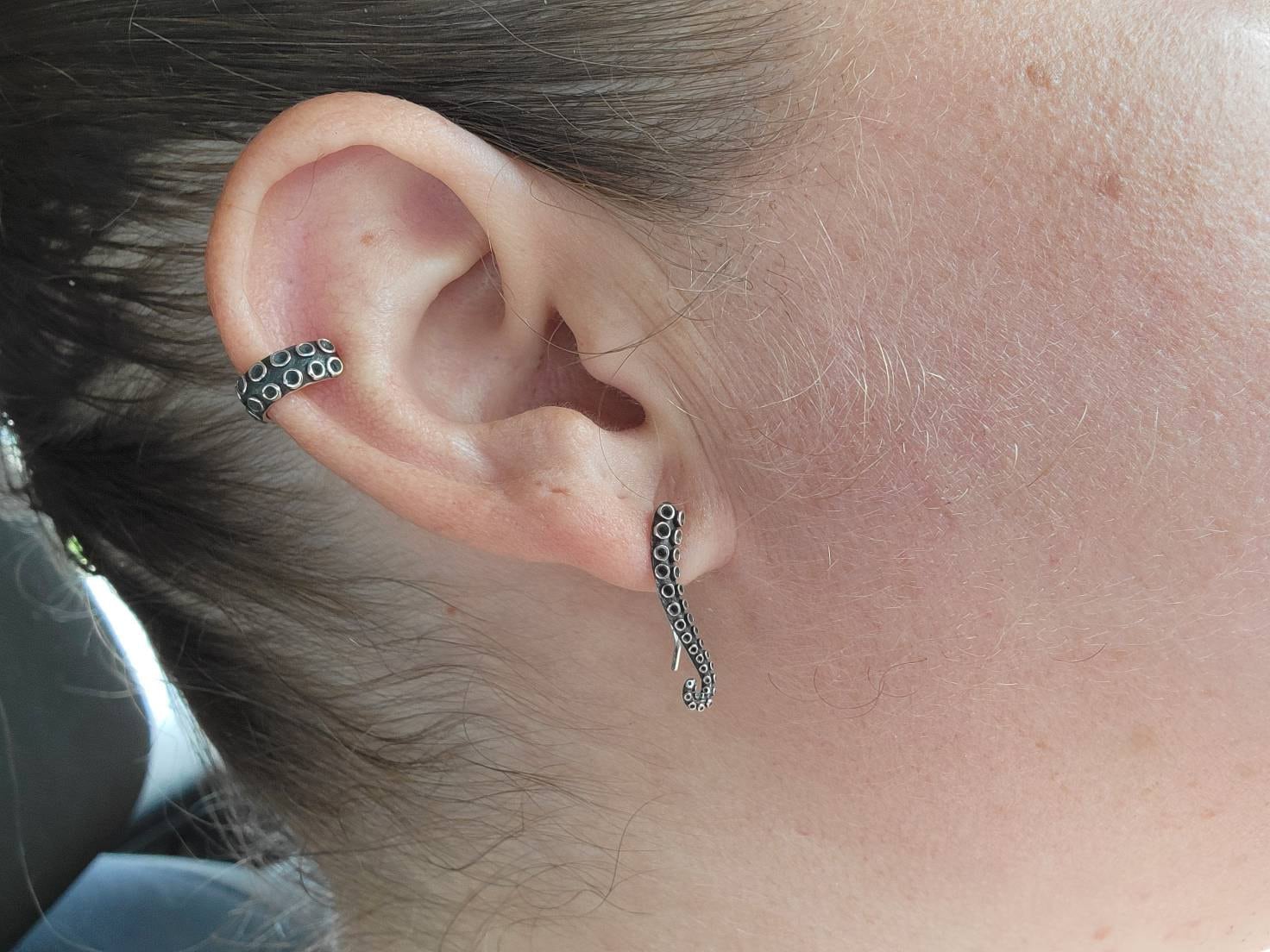 Octopus Ear Climber Earrings Sterling Silver 925 Ear Cuff Earrings Boho Jewelry Tentacle Ear Crawler Gift for Her Christmas Gift - FES001