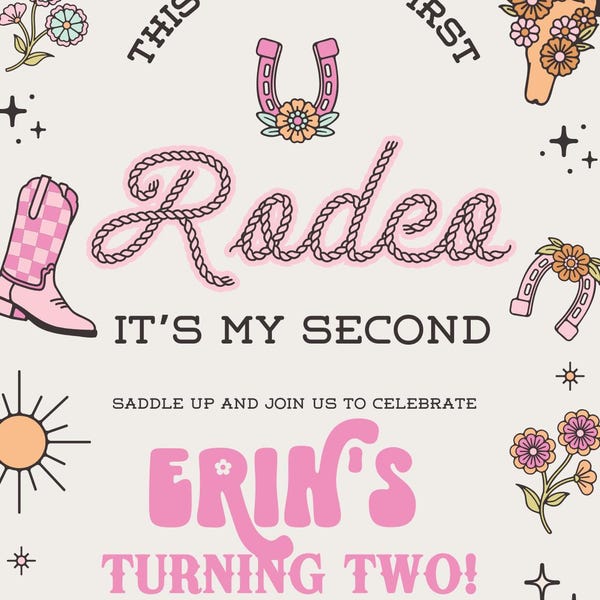 Editable My Second Rodeo Invitation Cowgirl Birthday Invite Wild West ...