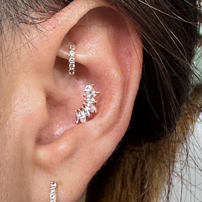 14k Solid Gold Heart Rook Earring Heart Rook Piercing Diamond Curved ...