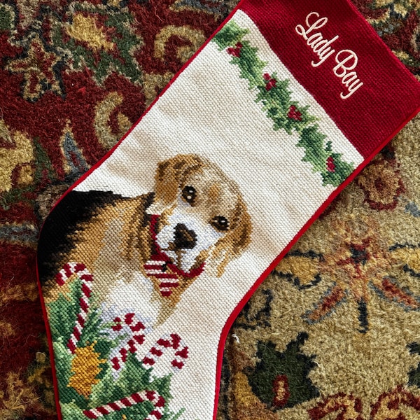Yellow Lab Dog Stocking Personalized Needlepoint Christmas Stockings