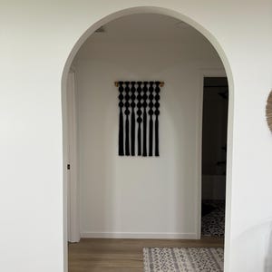 Black Yarn Wrapped Ball Macrame Mural for Wall Yarn Wall Hanging for Bedroom Black Wall Hanging Extra Large Macrame Woven Wall Hanging