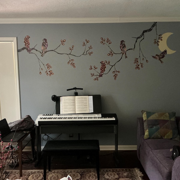 Tree Branch Decal and Bird Wall Decals in Colorful Mosaic Pattern - Etsy