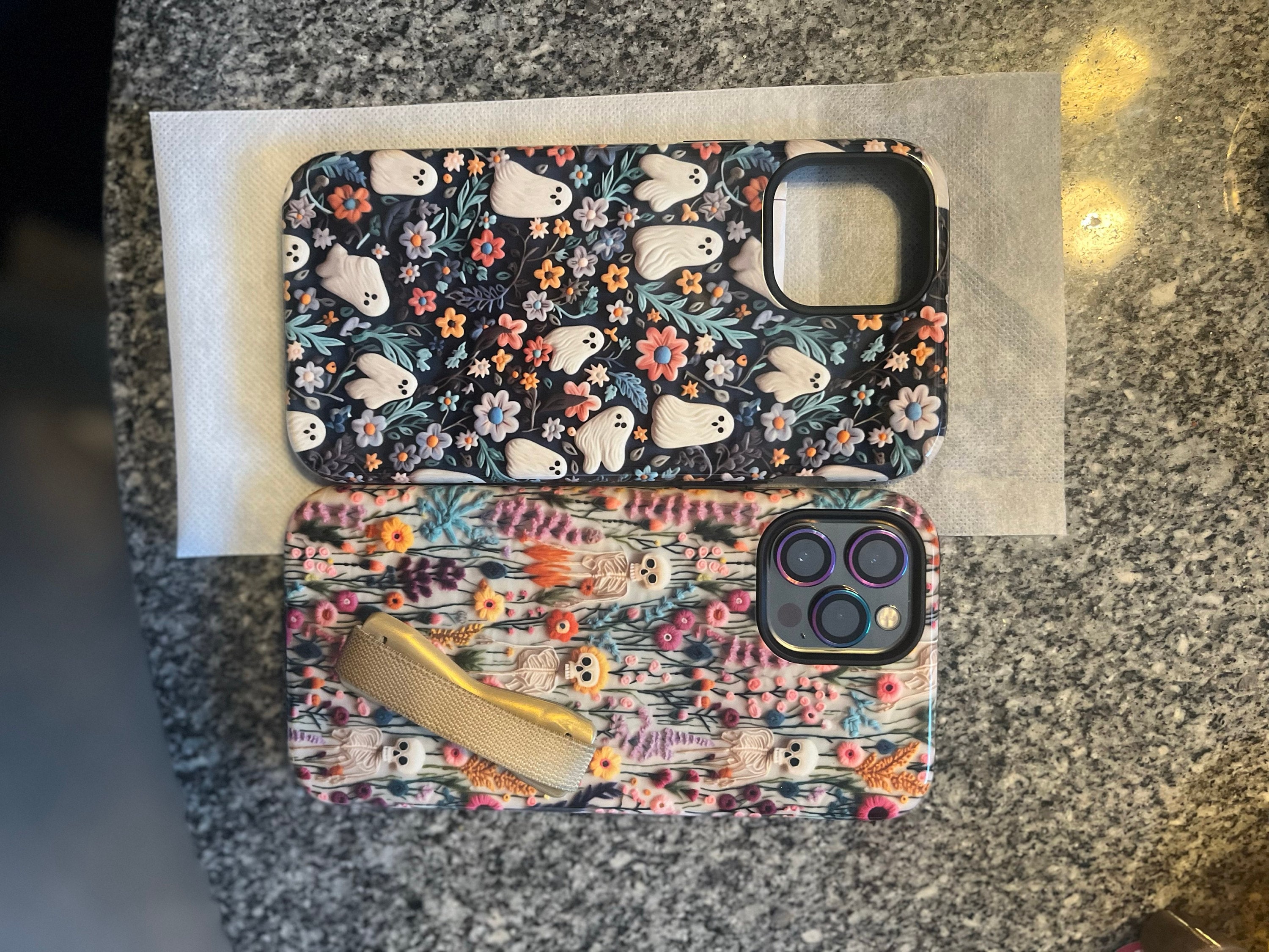 Ethereal Clay Effect Ghosts and Flowers Phone Case | Spooky Ghosts Floral Phone Case | Cute Halloween | MagSafe | iPhone | Pixel | Samsung