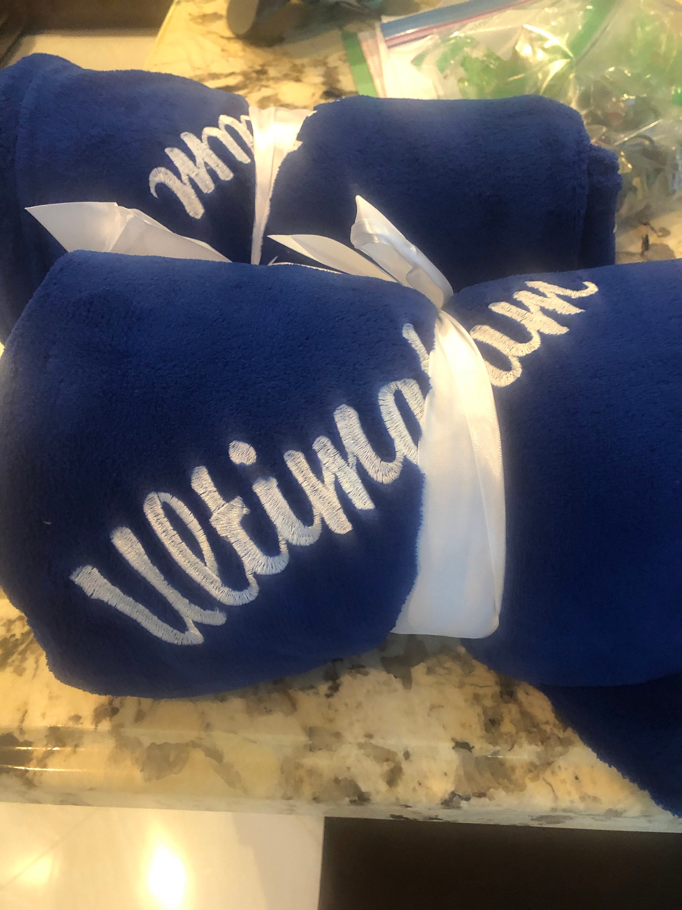 Monogrammed Plush Fleece Blanket Throw - Several Colors - Personalized Customized Gift Embroidered