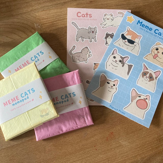 Pop Cat Sticker Sheet Cute Cat Meme Funny Stationery Eco 