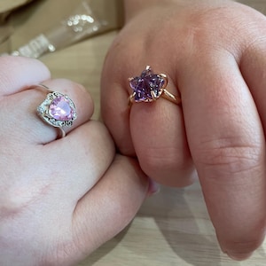 天然アメジスト婚約指輪 花形オルタナティブリング ユニークなローズ 