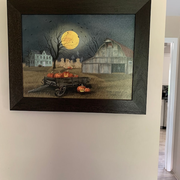 Spooky Harvest Moon by Billy Jacobs 16x20 Bat Ghost Wagon Jack Lantern ...