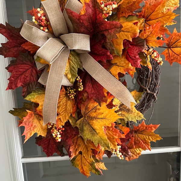 Fall Maple Leaves Wreath, Small Autumn Front Door Wreath, Wreath With ...