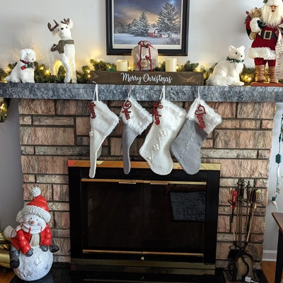 Grey off White Cable Knit Christmas Stockings With Faux Fur - Etsy