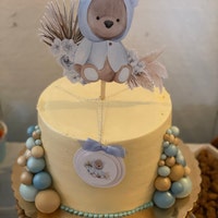 Baby Blue Teddy Bear Cake Topper | Pastel Theme Baby Shower Decor ...
