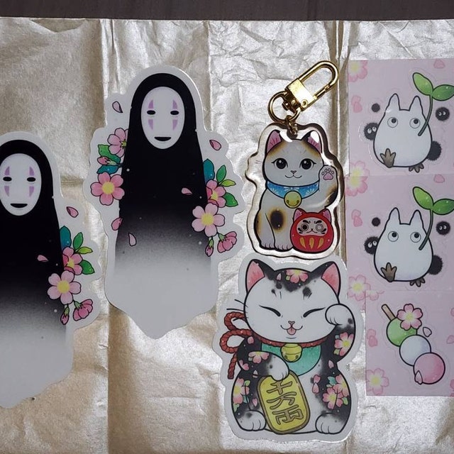 CLEAR Japanese Maneki Neko Lucky Cat With Cherry Blossoms Sakura