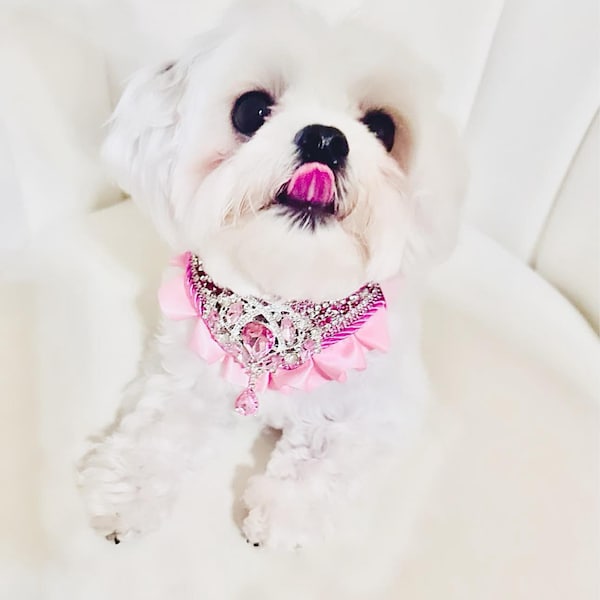 Pink and Silver Ruffle Rhinestone V Collar - Etsy
