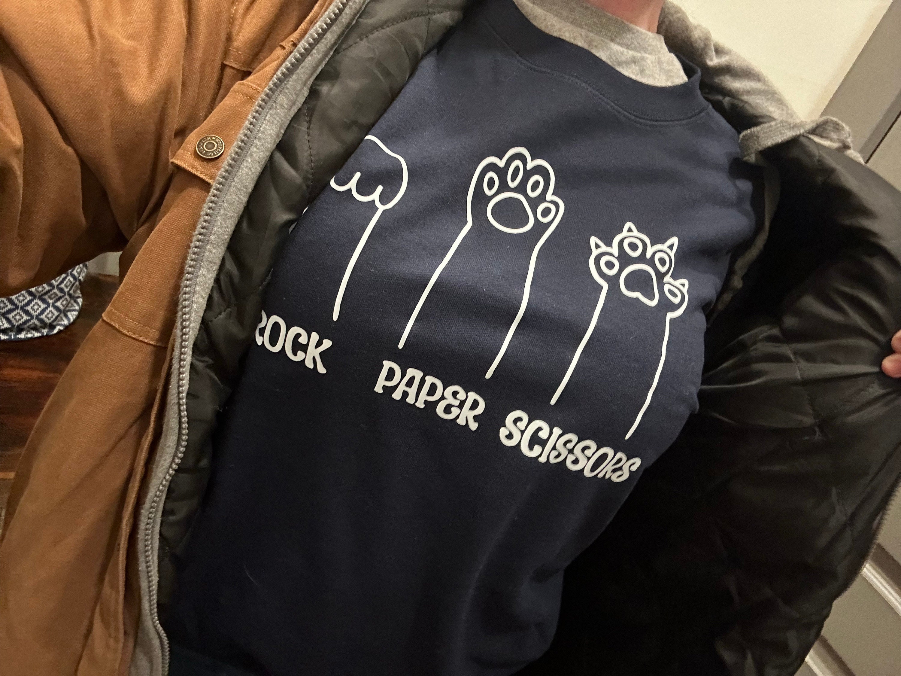 Rock Paper Scissors Sweatshirt, Funny Cat Paw Shirt, Unisex Crewneck Shirt for Cat Lover, Cat Owner Shirt, Cat Paws Shirts, Gift for Cat Mom