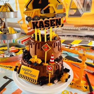Topper Per Torta Commestibile - Dump Truck Cantiere Edile - Immagine Per Compleanno