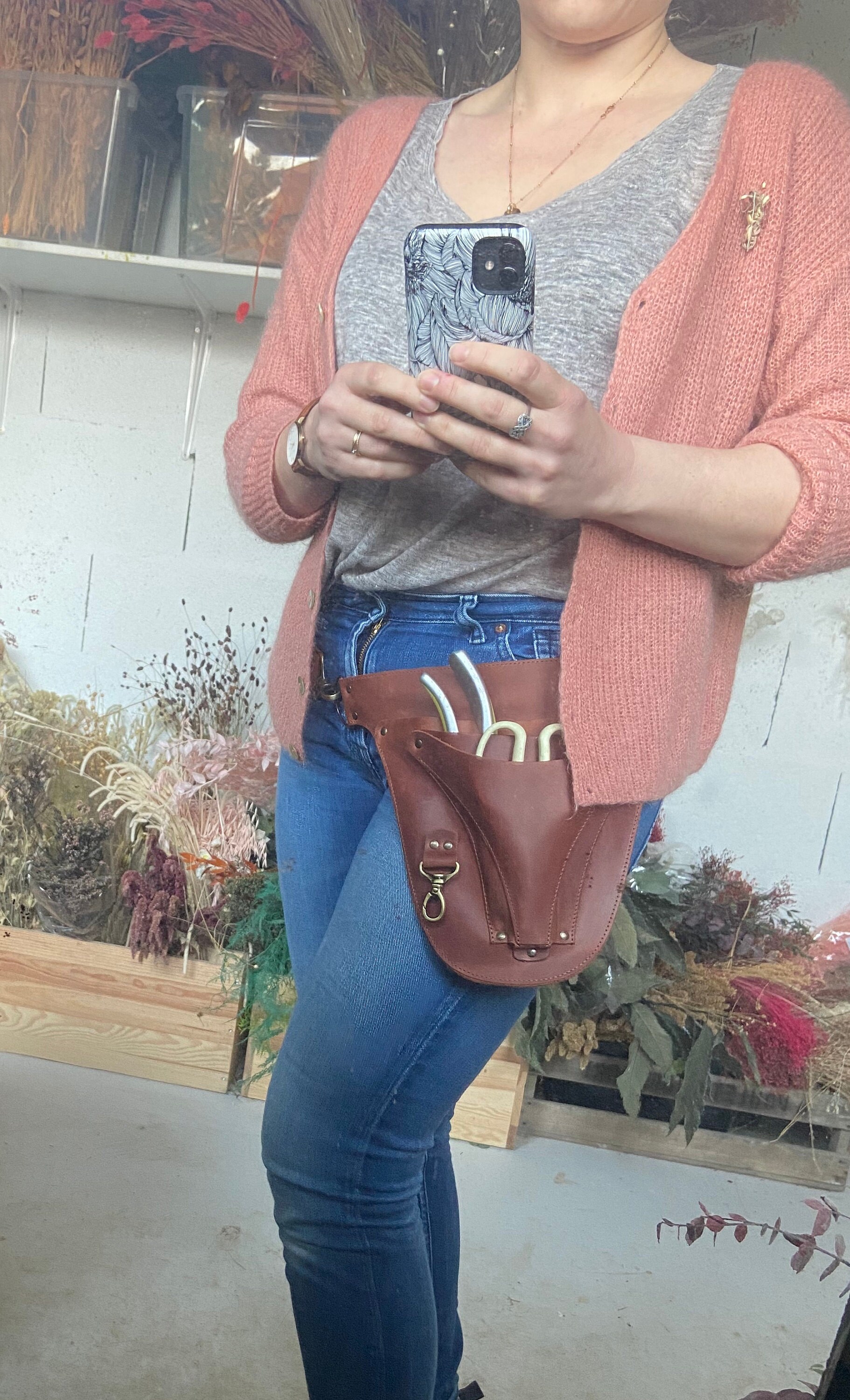 Florist Leather Tool Belt, Florist Bag, Leather Tool Pouch, Garden Belt, Florist Tool Bag, Florist Gift, Personalized Bag