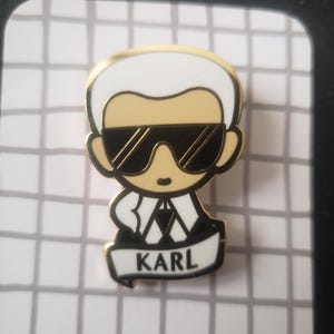 Karl Lagerfeld Pin - Enamel Fashion Brooch Gift for Her Him