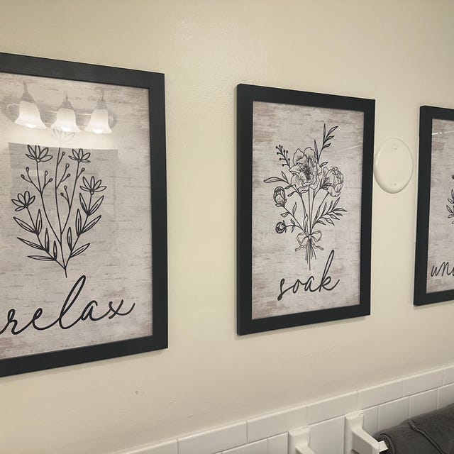 Set of 3 Relax Soak Unwind Floral Bathroom Wall Art | Modern