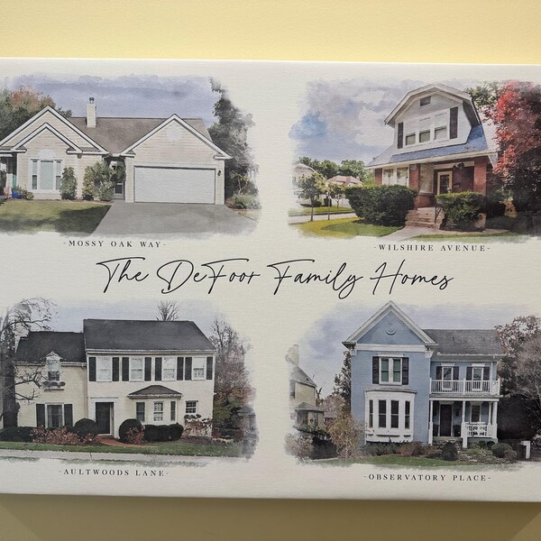 Multiple House Watercolor Portrait – Custom Family Home Canvas Print - Etsy