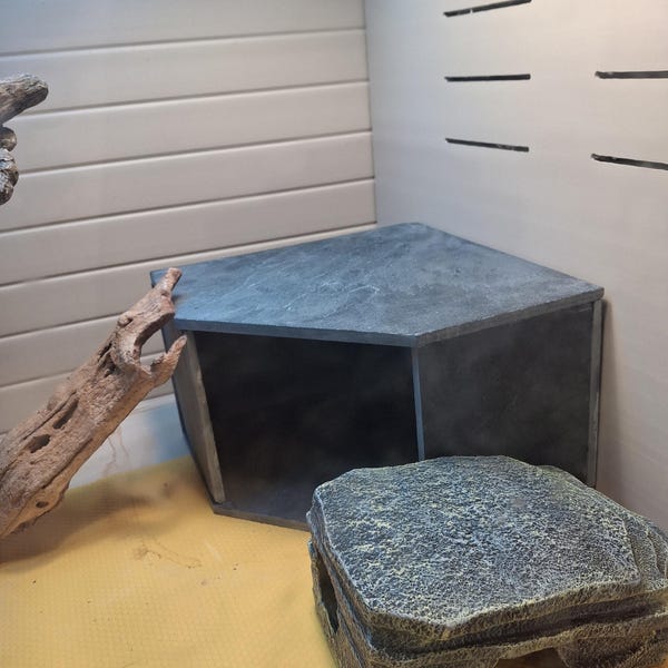 3 Tier Open Back Slate Hide 11x11x8 for Fish, Snake, Reptile, Turtle ...