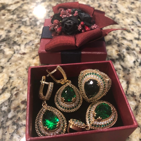 Emerald Set, Authentic Set, Handmade Set Women, Turkish Handmade ...