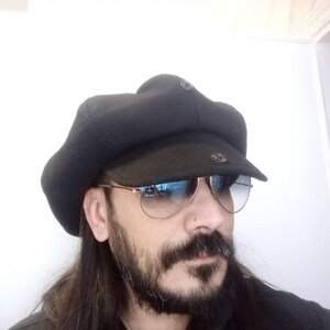 Nikki Oversized Newsboy Cap Black Navy Cashmere Corduroy Huge