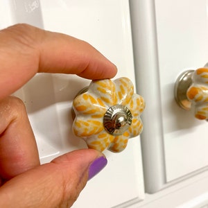 Floral Yellow and White Pumpkin Drawer Knob Hand-painted Ceramic Knob  Cabinet Knob Wardrobe Handles Cabinet Knobs Sets of 2/4/6/8/10/12 - Etsy