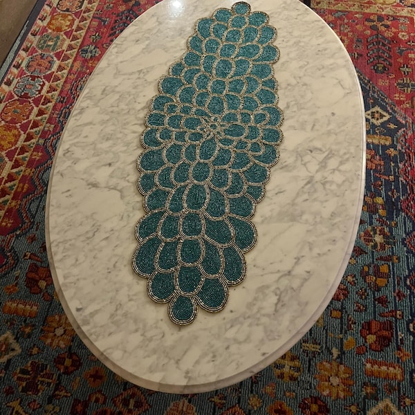 Handmade Bead Table Runner, Peacock Floral Beaded Runner / Placemat - Etsy