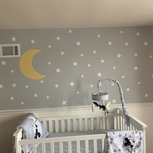 Moon and Stars Wall Decal Set 74 Star Decals Moon Wall Sticker Nursery ...