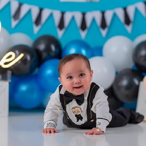 Personalized Boys 1st Birthday Boss Baby Outfit Custom Boss Baby Theme Birthday Suit Baby Boss Monogramed Shirt Pants Suspender Bowtie