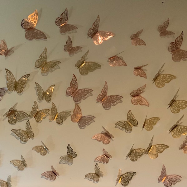 Rose Gold Butterfly 12 Pcs, 3D Butterfly, Wall Decor for Home ...