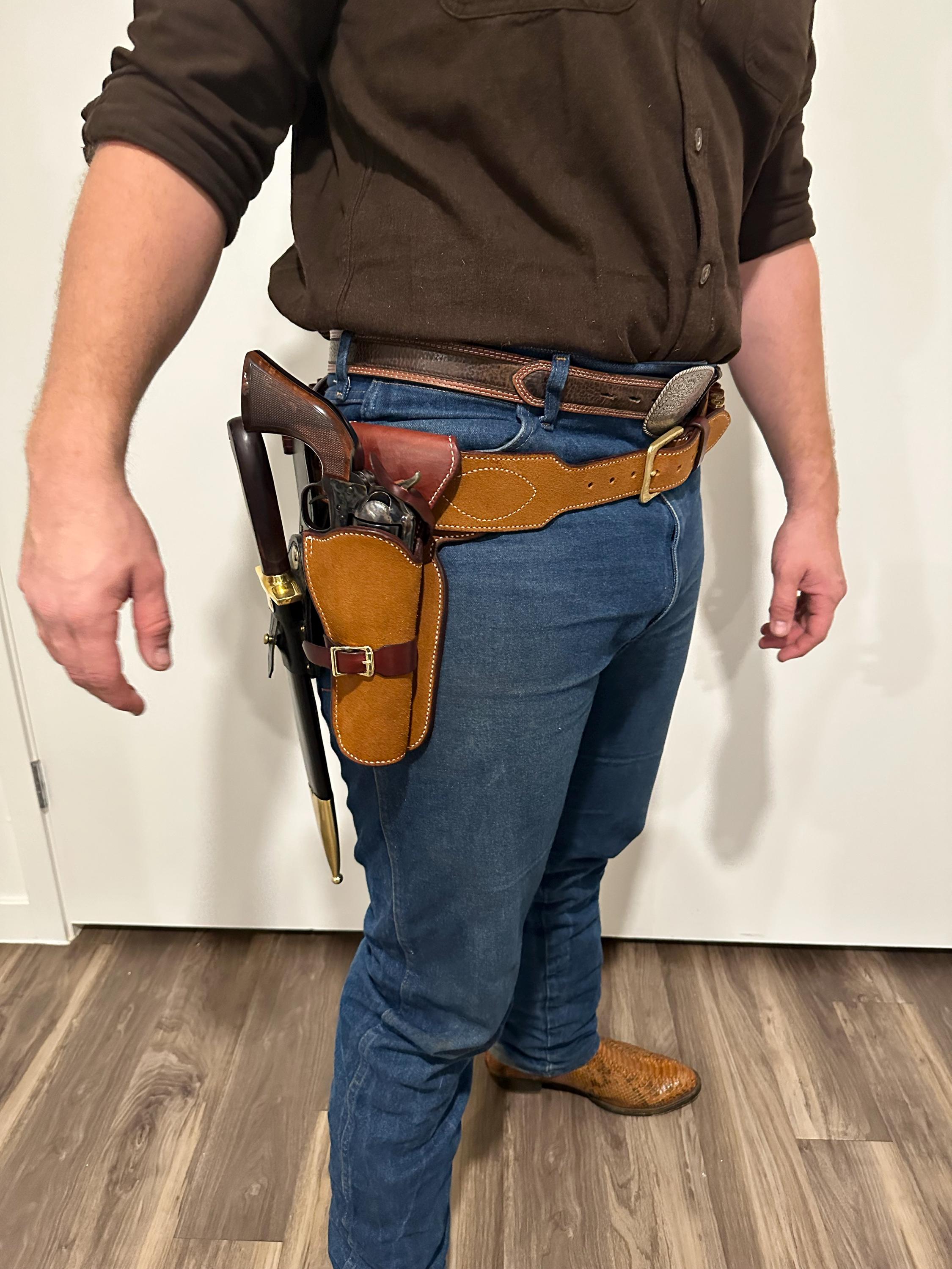 Clint Eastwood walk and draw belt and holster with metal liner in the holster