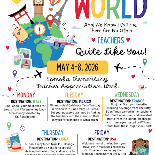 International Teacher Appreciation Week Itinerary Flyer (canva Template ...