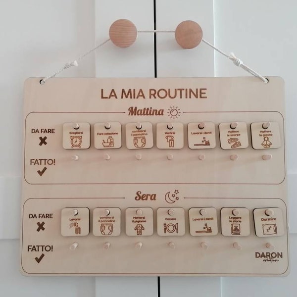 Tableau de motivation routine matin et soir en bois personnalisé ...