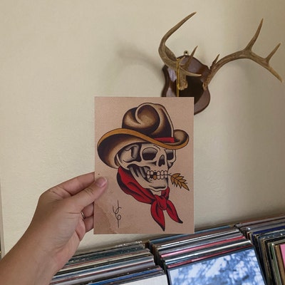Cowboy Skull American Traditional Tattoo Flash Print - Etsy