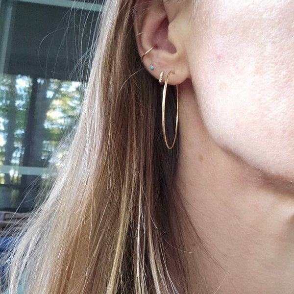 14K Solid Gold Hoop Earrings / Hoop Earrings / 20mm 25mm 45mm 50mm 60mm ...