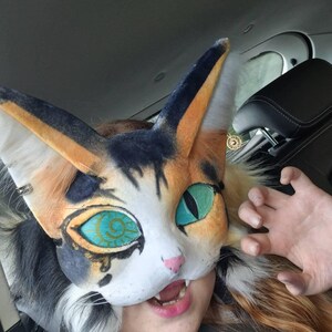 三毛猫マスク 足と尻尾セット | ハンドメイド リアルなフェイクファー