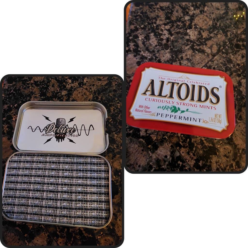 Portable Mint Tin Amp and Speaker for Electric Guitar- Altoids Red/Black handmade gifts for musicians FREE SHIPPING