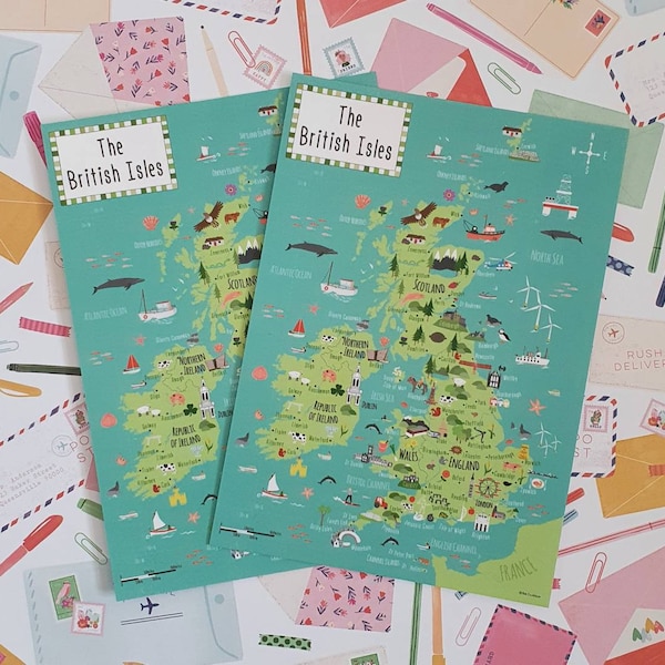 Illustrated Map of British Isles - Children's UK Map - A2 - A3 - A4