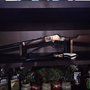 Rustic Wooden Gun Rack Stand Presentation Table Display Rifle Shotgun ...