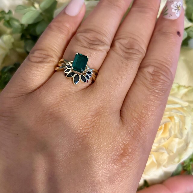 Peridot Deco Wedding 14k 18K Gold Band- Baguette Vintage