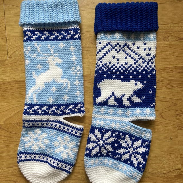 A customer's finished Polar Bear Stroll Stocking Crochet Pattern