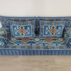 リビングルーム用ブルーモロッコフロアシーティングソファセット：厚さ