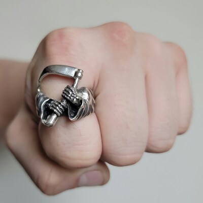 Gothic Grim Reaper Skull Ring for Men in Stainless Steel, Black / 12 - Faithheart Jewelry