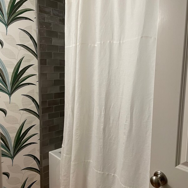 Vintage White Linen Shower Curtain Made in the USA Etsy