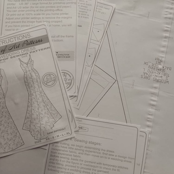 Instant Download Sewing Pattern PATTERN WEDDING DRESS. Sewing Pattern Wedding Gown With a Slit. Digital ...