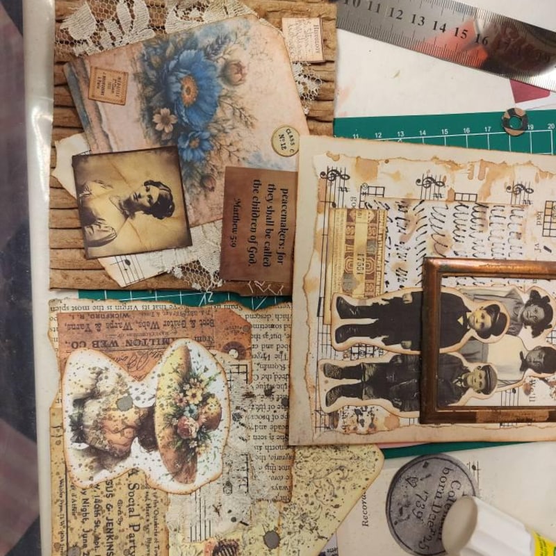 Customer craft project created with vintage words and ephemera