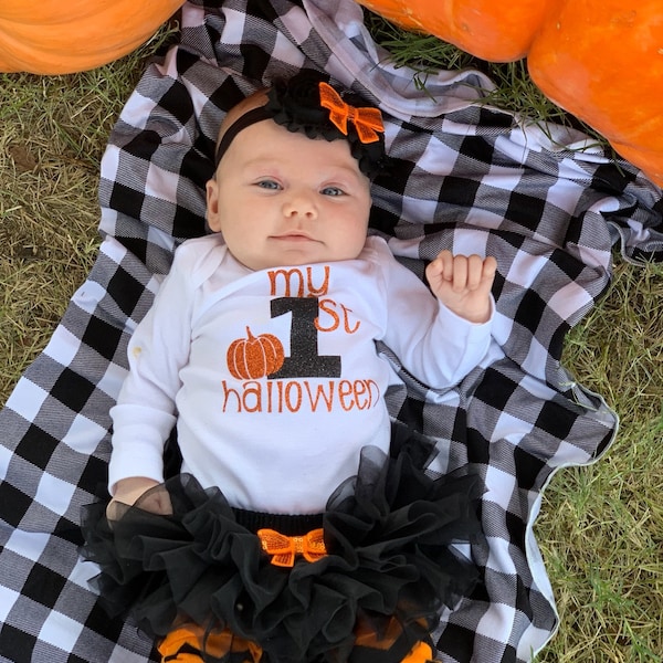 My First Halloween Girl Outfit My 1st Boo Personalized Baby Girl ...