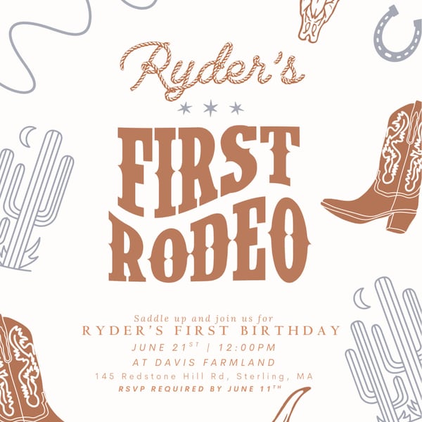 Editable First Rodeo Birthday Invitation Boy Rodeo 1st Birthday Invite ...
