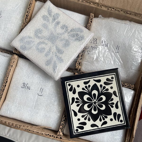 Handmade Mexican Talavera Tile - Blue & White Mosaic Backsplash, Decorative Clay Tile