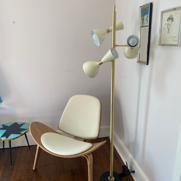 Mid-century Italian Style Brass Floor Lamp With Base and Cone-shaped ...